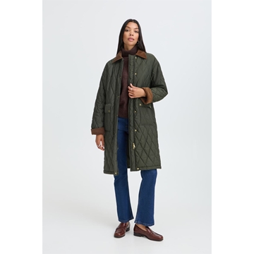 Abrigo Bellini acolchado con cuello de pana B.young - verde oscuro - Imagen 1