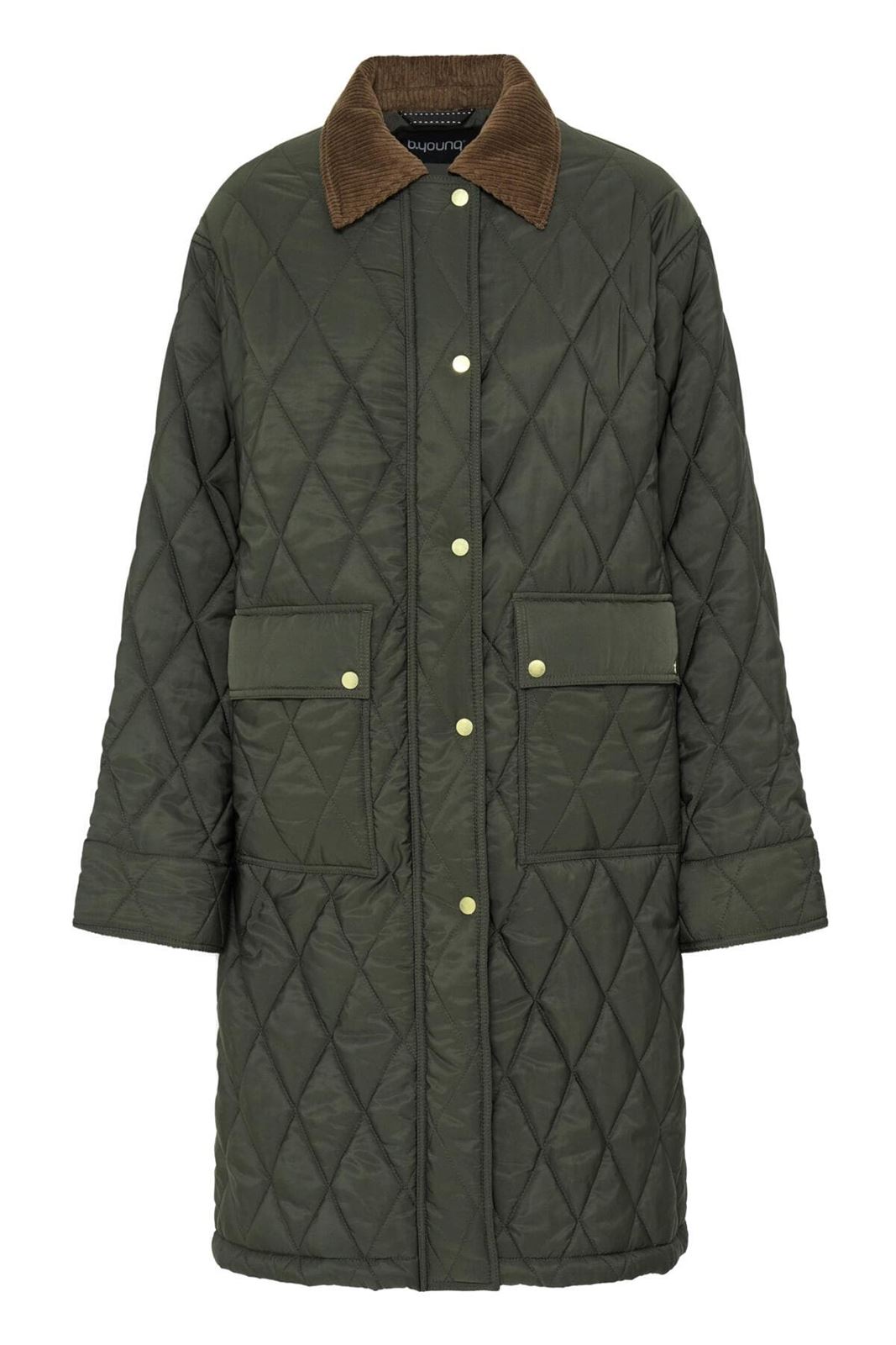 Abrigo Bellini acolchado con cuello de pana B.young - verde oscuro - Imagen 3