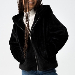 Abrigo pelo negro capucha, Classic - Imagen 1