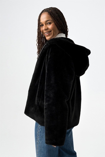 Abrigo pelo negro capucha, Classic - Imagen 2