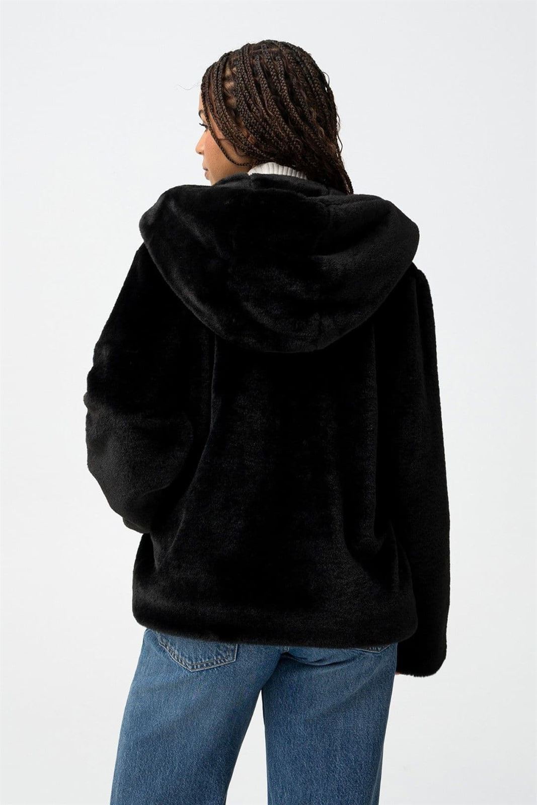 Abrigo pelo negro capucha, Classic - Imagen 4