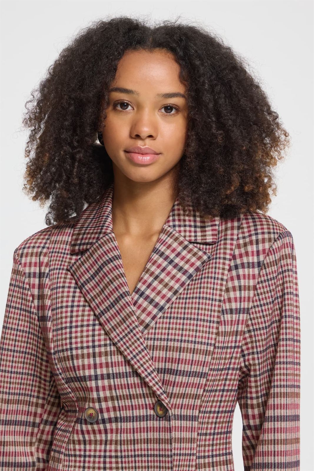 Blazer cruzado de cuadros Ichi, Kate Checkit - burdeos y crudo - Imagen 3