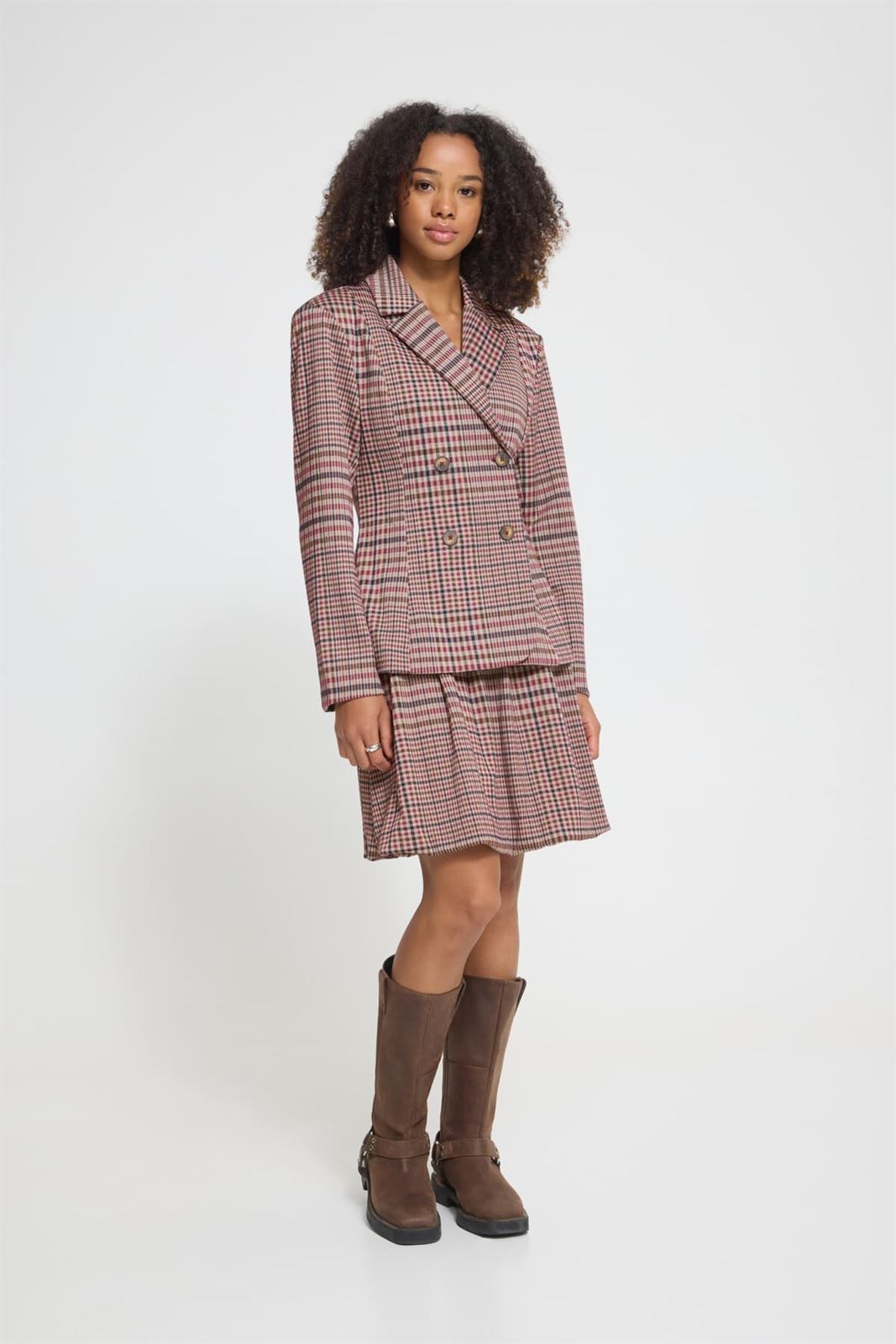 Blazer cruzado de cuadros Ichi, Kate Checkit - burdeos y crudo - Imagen 5