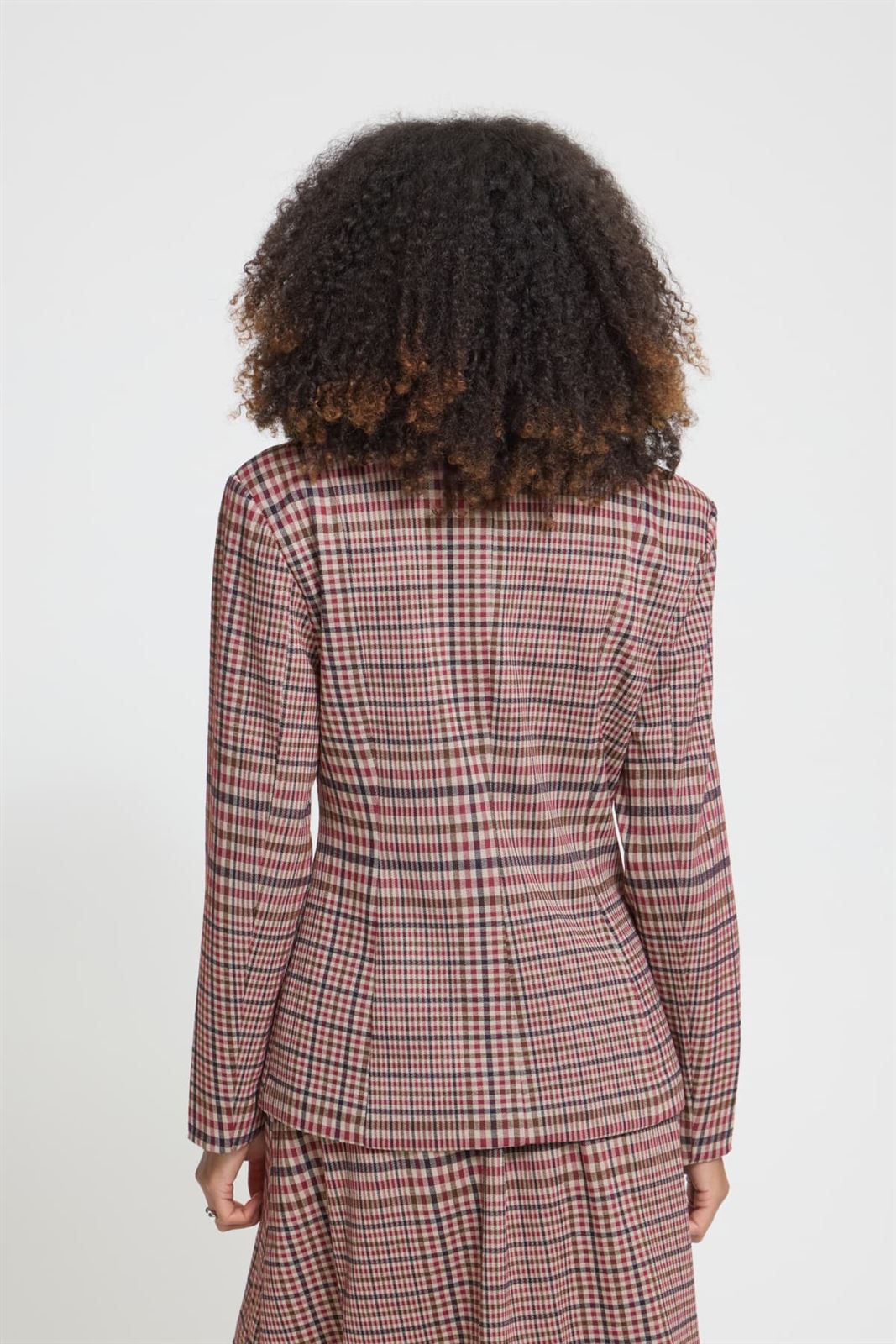 Blazer cruzado de cuadros Ichi, Kate Checkit - burdeos y crudo - Imagen 6