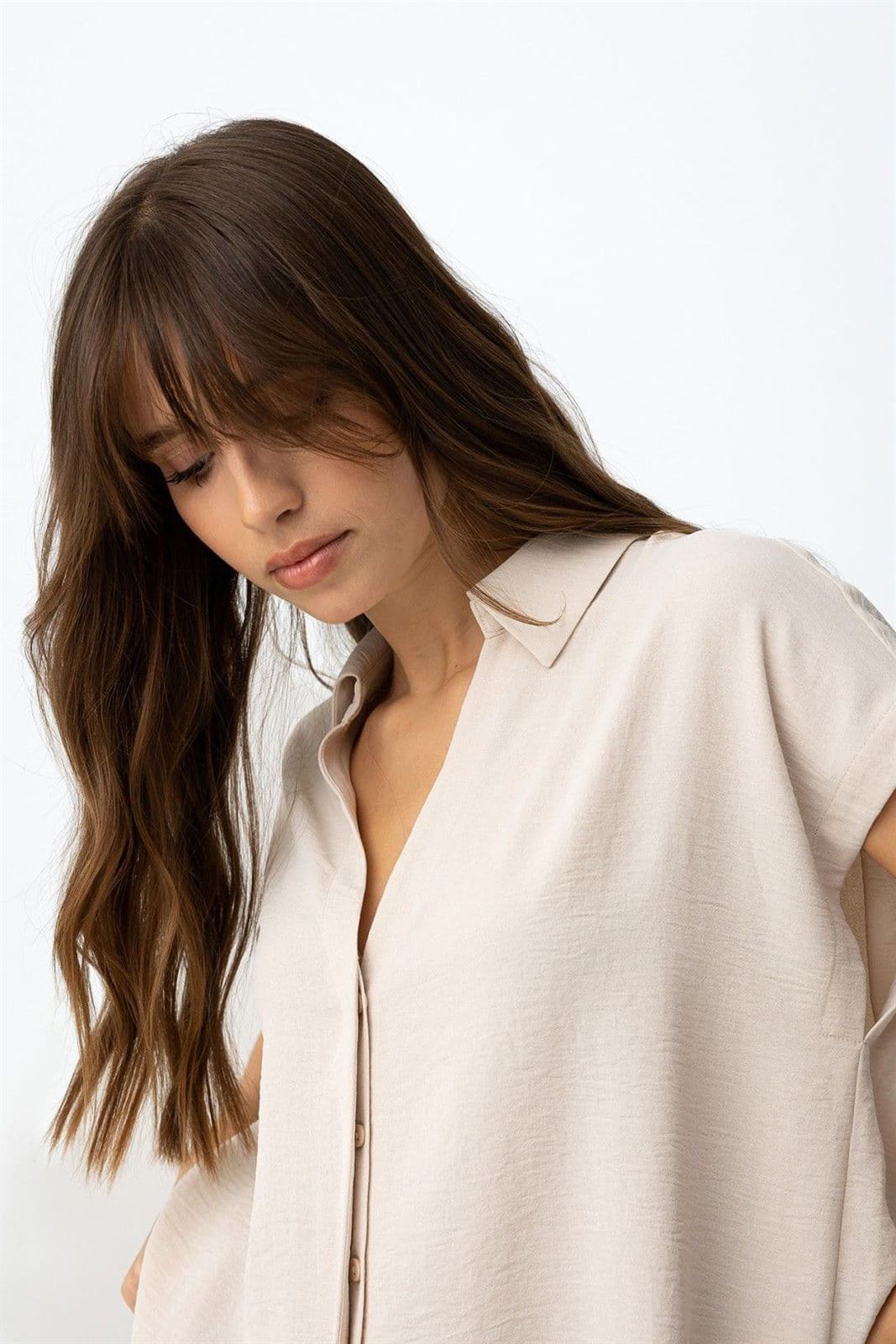 Blusa beige manga corta, Berto - Imagen 3