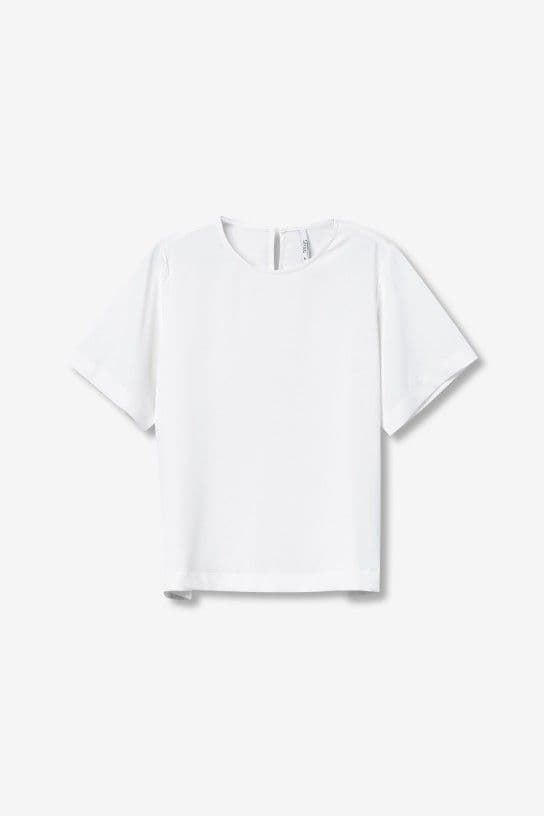 Blusa Blanca Fluida con Aplicación de Botones, Aethos - Imagen 7