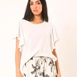 Blusa de plumeti manga volante blanca, Duna - Imagen 1
