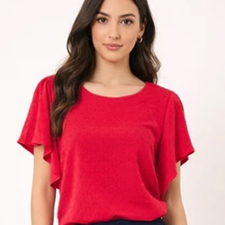 Blusa de plumeti manga volante roja, Duna - Imagen 1