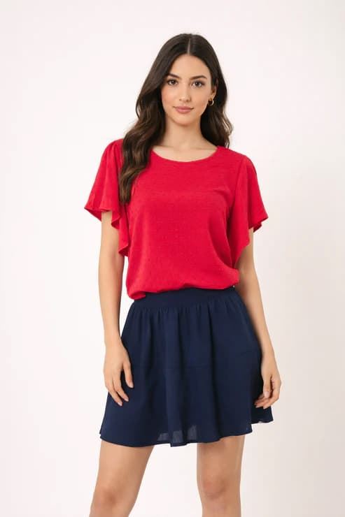 Blusa de plumeti manga volante roja, Duna - Imagen 2