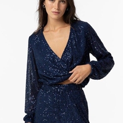 Blusa lentejuelas azul con cuello en V, Gloria - Imagen 2