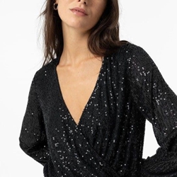 Blusa lentejuelas negro con cuello en V, Gloria - Imagen 1