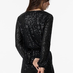 Blusa lentejuelas negro con cuello en V, Gloria - Imagen 2