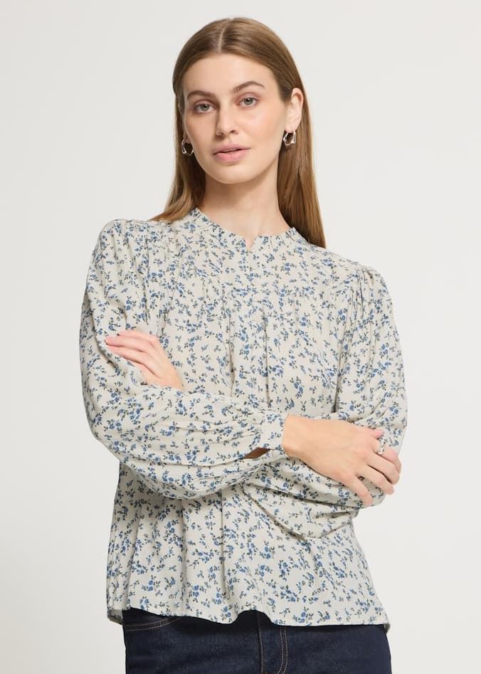 Blusa Vera estampado floral Ichi - crudo y azul - Imagen 1