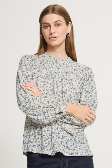 Blusa Vera estampado floral Ichi - crudo y azul - Imagen 1