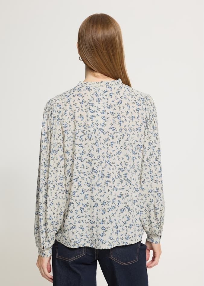 Blusa Vera estampado floral Ichi - crudo y azul - Imagen 4