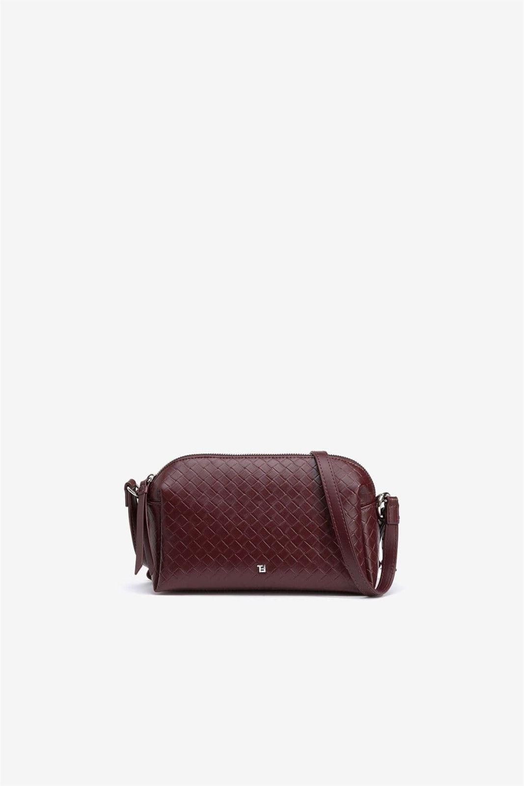 Bolso bandolera efecto piel tejida granate, Amaya - Imagen 5