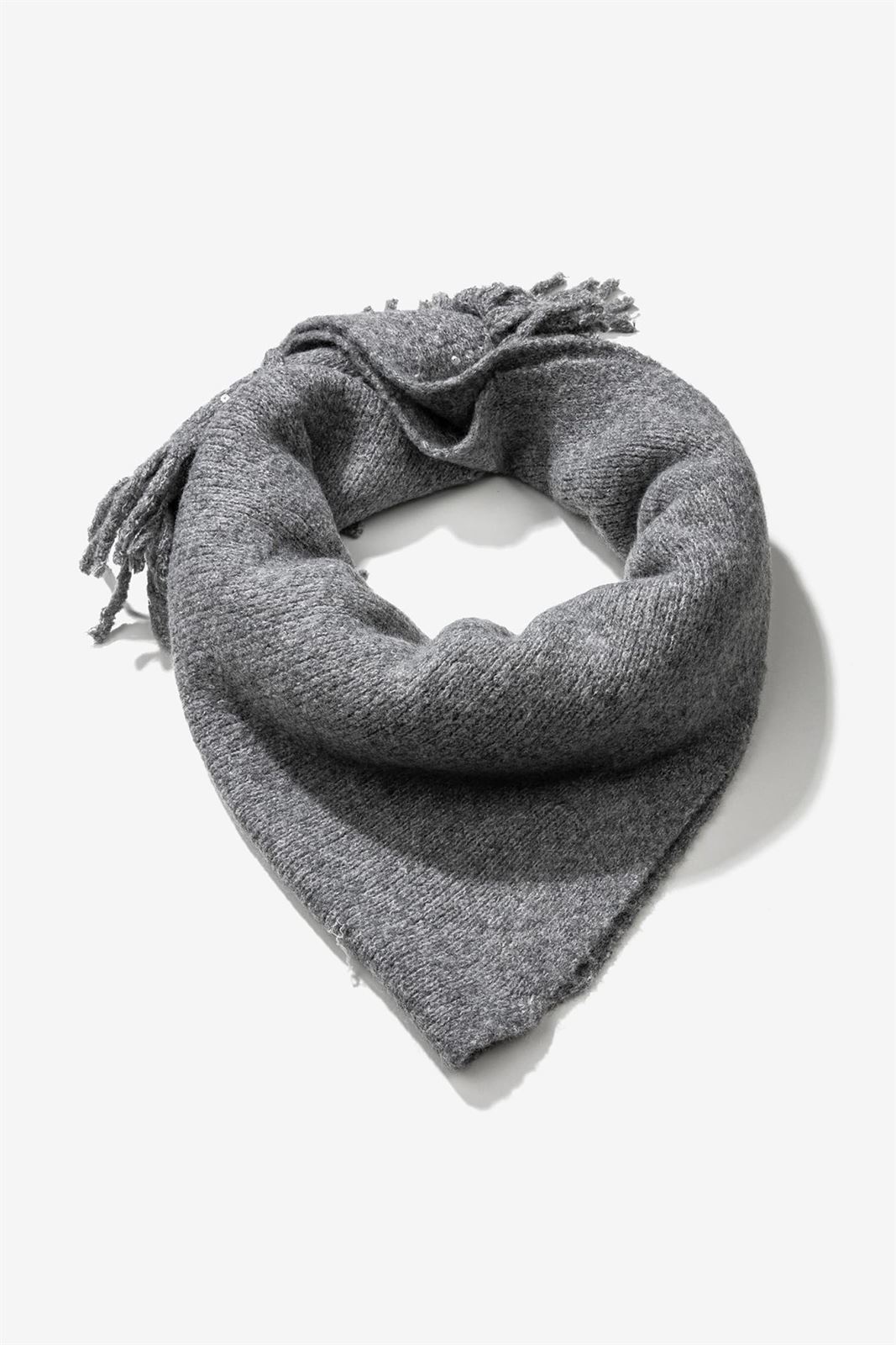 Bufanda triangular gris con lentejuelas - Imagen 3