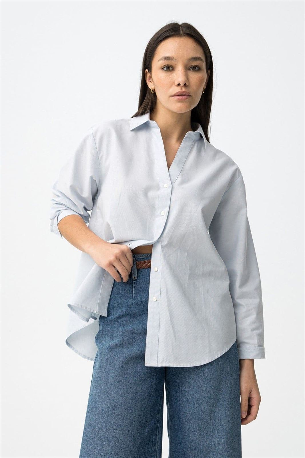 Camisa azul relaxed, Oxford - Imagen 3