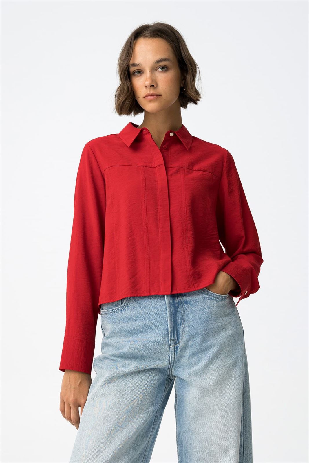 Camisa Cropped Roja, Bordo - Imagen 3
