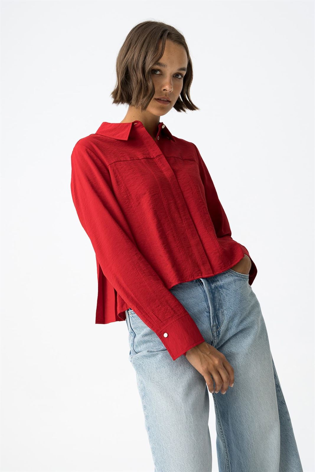 Camisa Cropped Roja, Bordo - Imagen 4