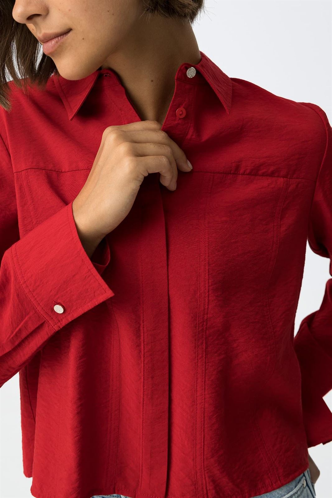 Camisa Cropped Roja, Bordo - Imagen 5