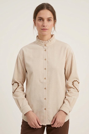 Camisa de cuello volante de rayas Ichi - beige - Imagen 1