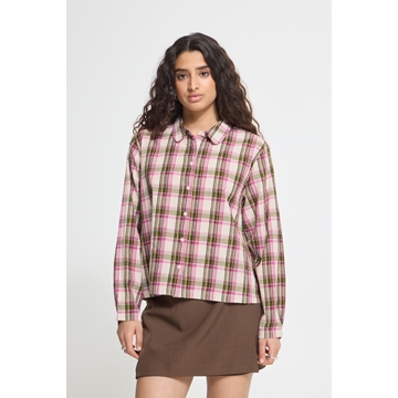 Camisa de Manga Larga a Cuadros Ichi Ih Emina Sh - Rosa /verde - Imagen 1