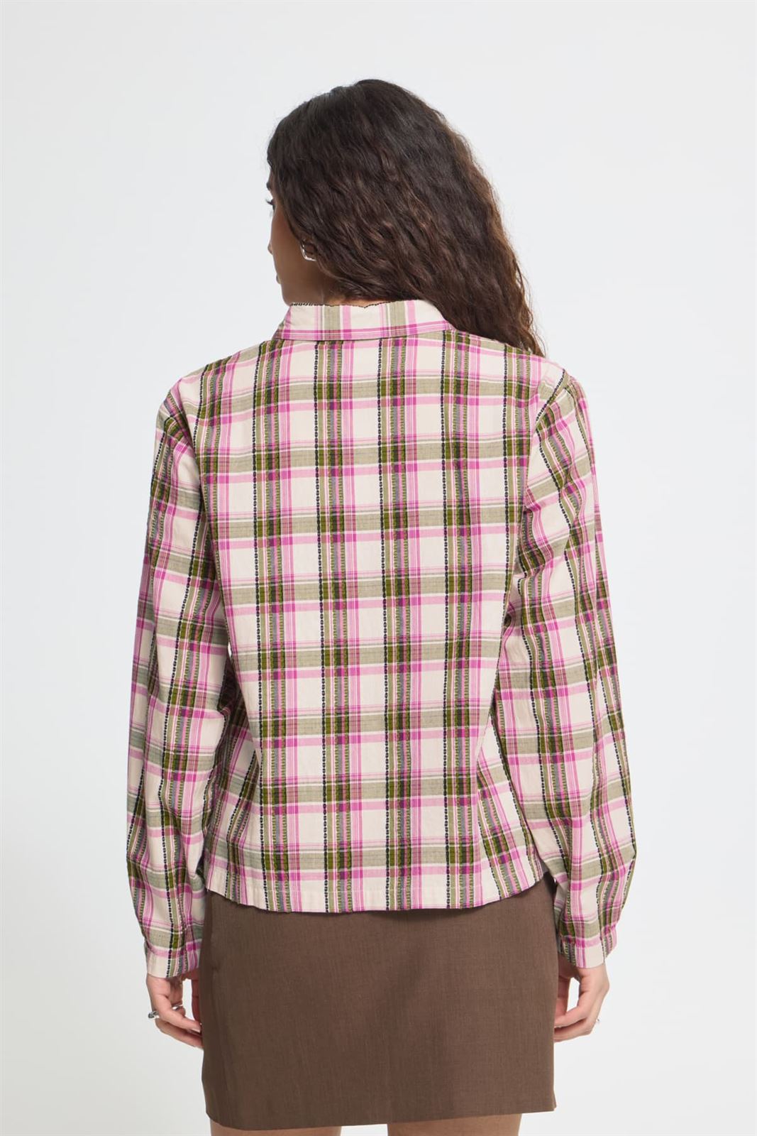 Camisa de Manga Larga a Cuadros Ichi Ih Emina Sh - Rosa /verde - Imagen 4