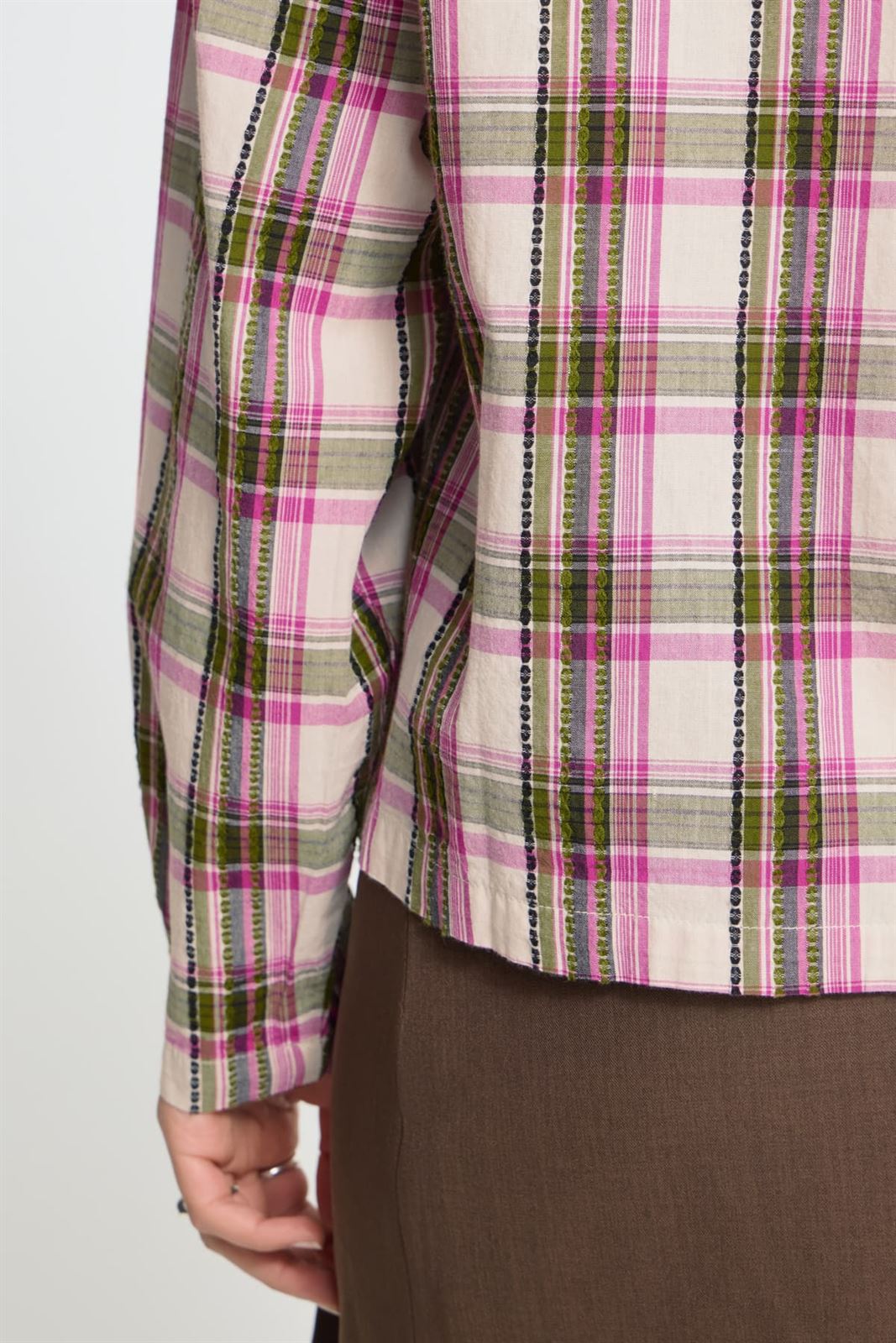 Camisa de Manga Larga a Cuadros Ichi Ih Emina Sh - Rosa /verde - Imagen 8