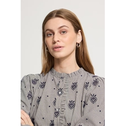 Camisa Eloza de cuadros vichy con corazones bordados Ichi - crudo y azul marino - Imagen 2