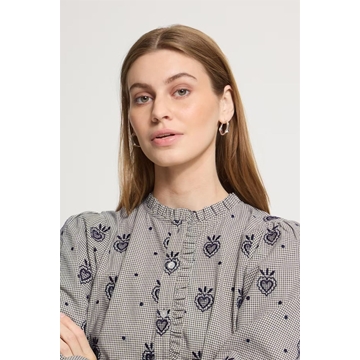 Camisa Eloza de cuadros vichy con corazones bordados Ichi - crudo y azul marino - Imagen 2