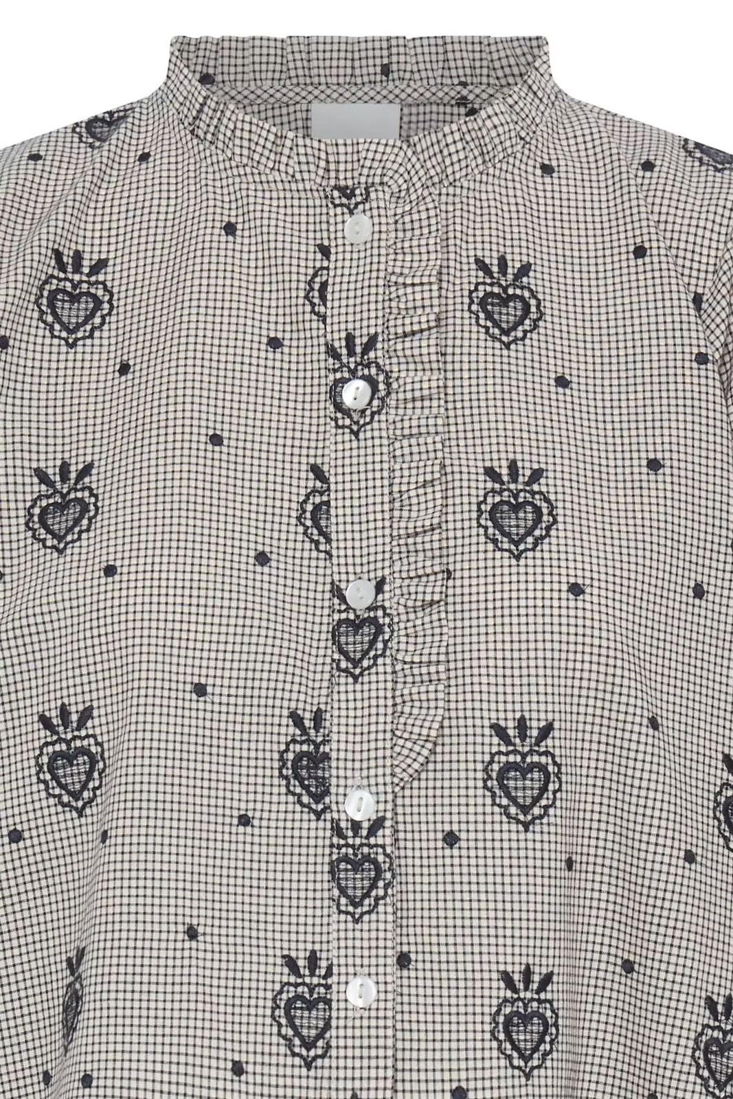 Camisa Eloza de cuadros vichy con corazones bordados Ichi - crudo y azul marino - Imagen 5