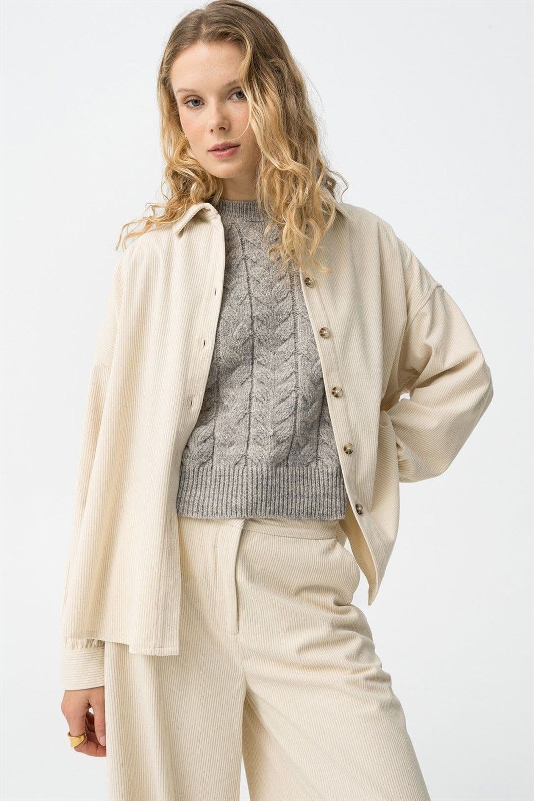 Camisa oversize beige, Cardado - Imagen 5
