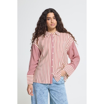 Camisa oversize de rayas, Louri, Ichi - rojo y crudo - Imagen 1