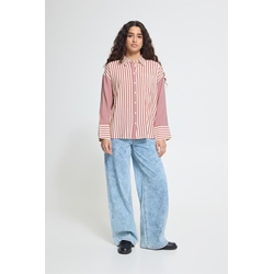 Camisa oversize de rayas, Louri, Ichi - rojo y crudo - Imagen 2