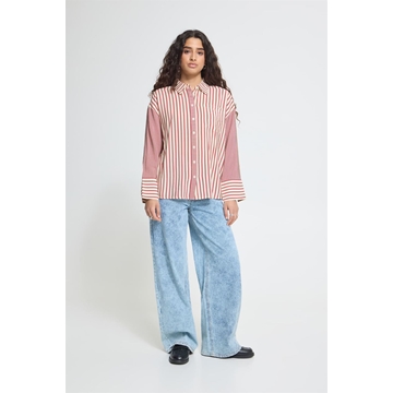 Camisa oversize de rayas, Louri, Ichi - rojo y crudo - Imagen 2