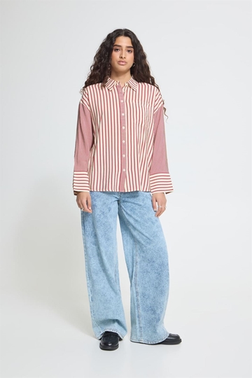 Camisa oversize de rayas, Louri, Ichi - rojo y crudo - Imagen 2