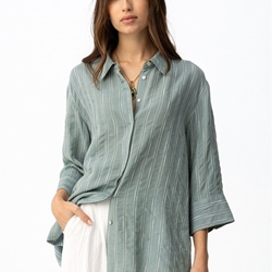 Camisa verde rayas oversize, - Imagen 2