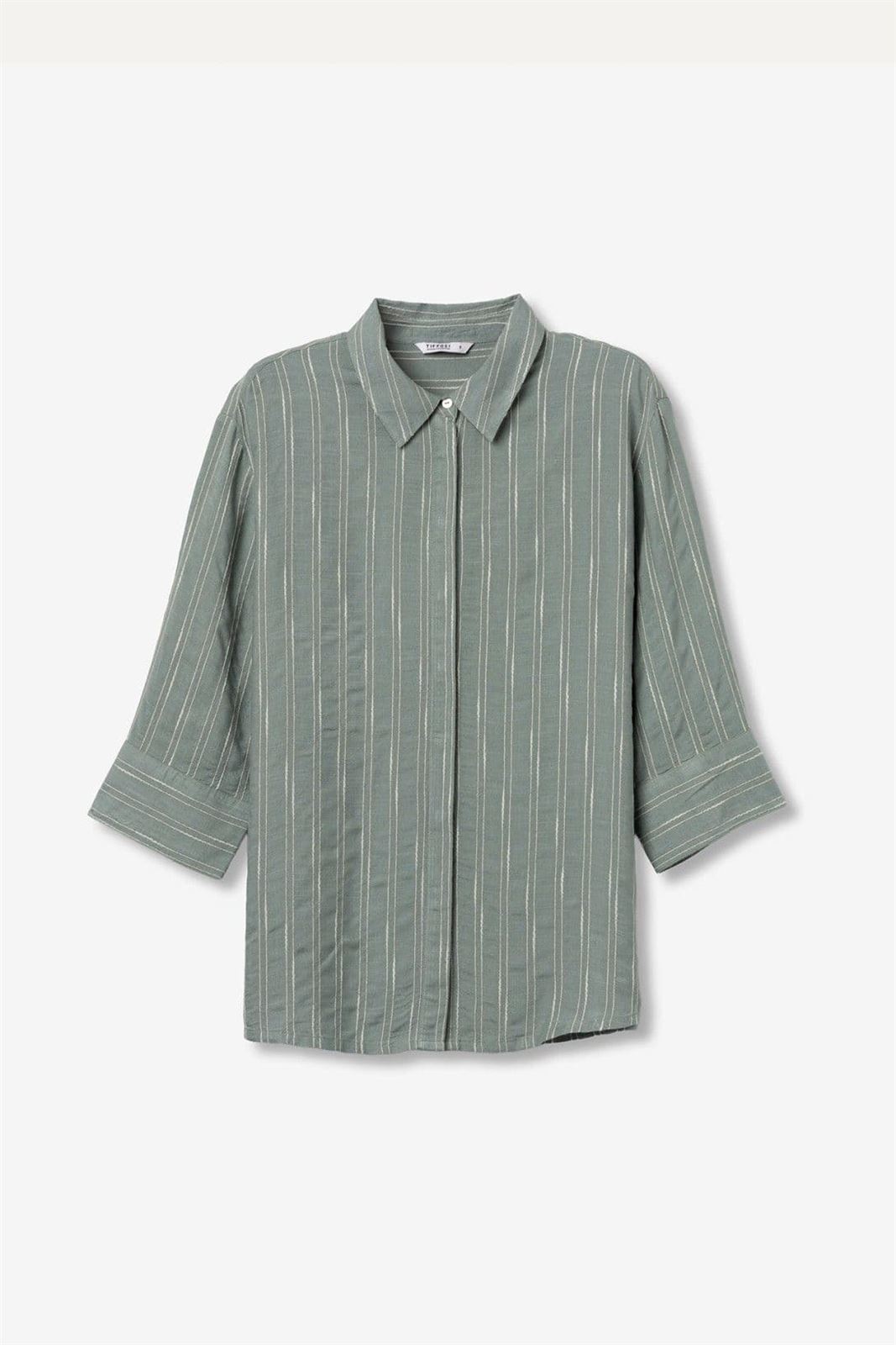 Camisa verde rayas oversize, - Imagen 5