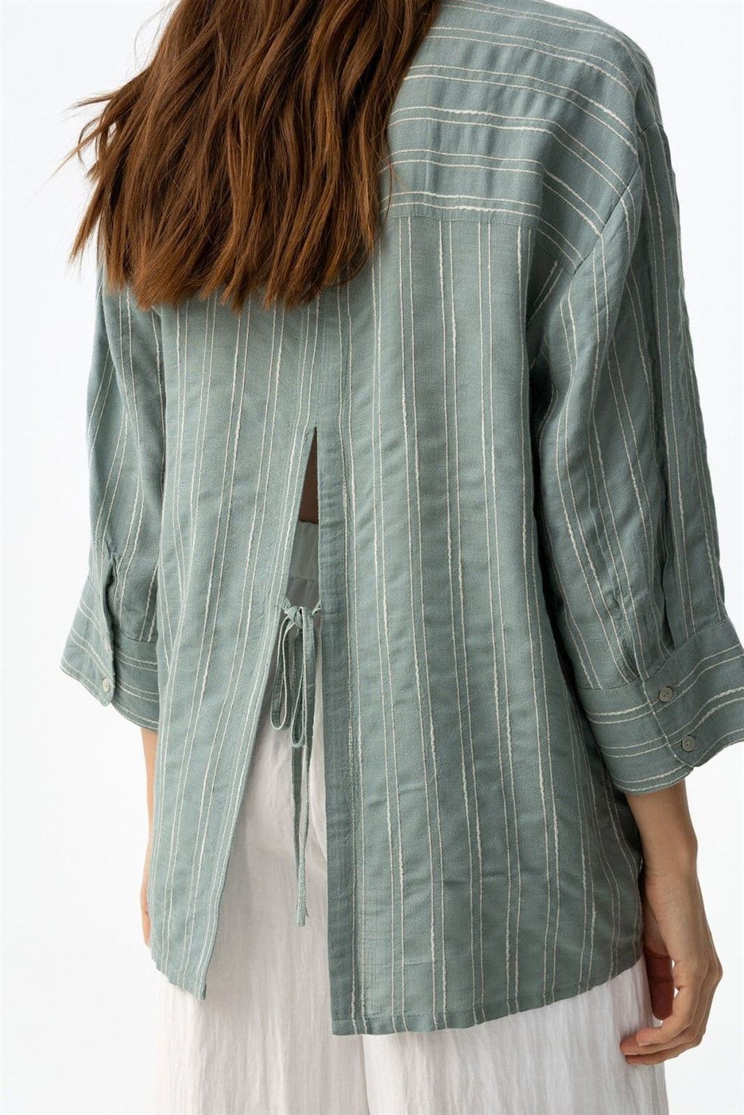 Camisa verde rayas oversize, - Imagen 6