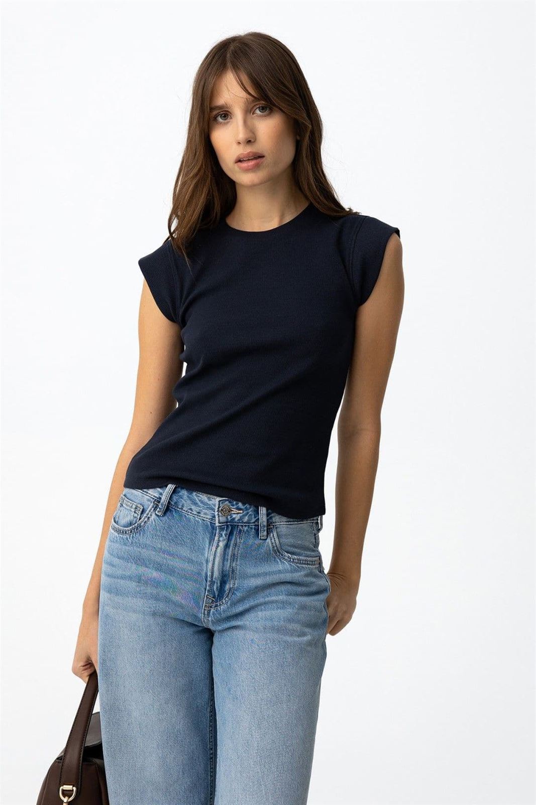 Camiseta azul canalé, Bim - Imagen 3