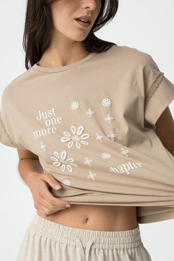 Camiseta Beige bordados, Beppina - Imagen 1