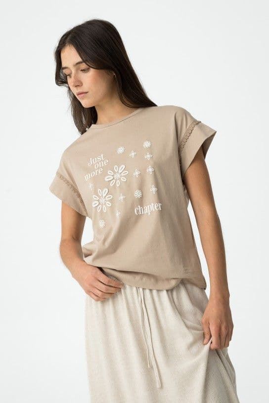 Camiseta Beige bordados, Beppina - Imagen 3