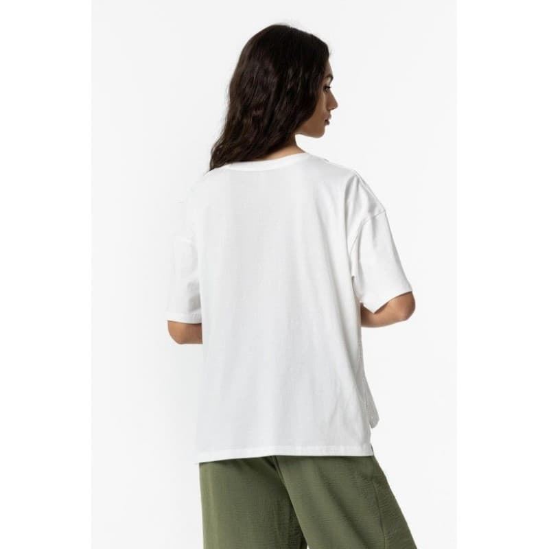 Camiseta blanca dibujo frontal con relieve y apliques, Strass - Imagen 3