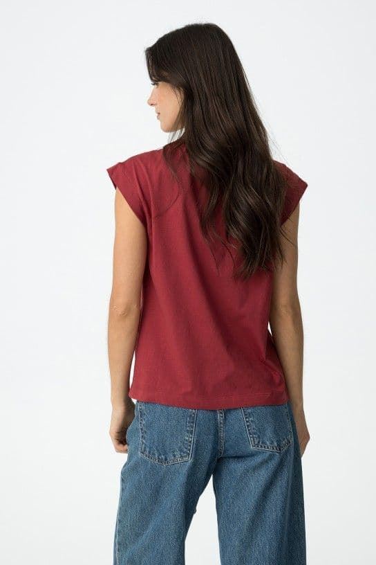 Camiseta bordada y frunce granate, Cammie - Imagen 4