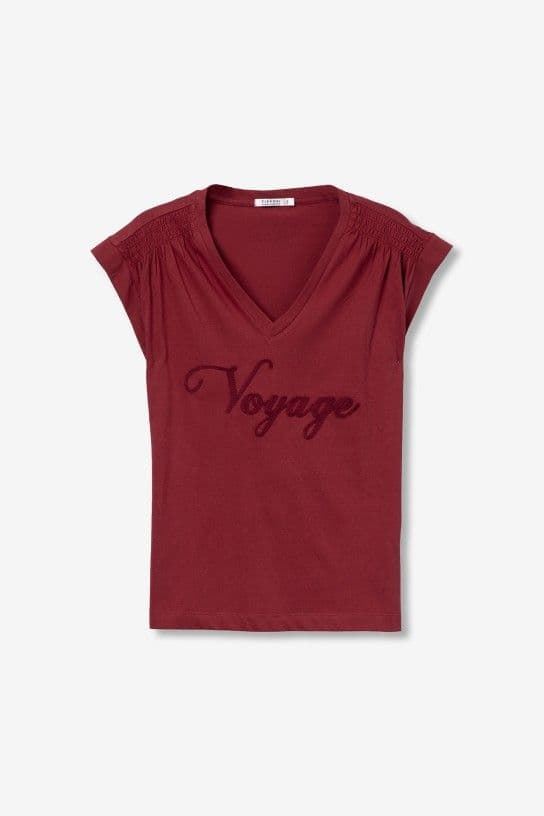 Camiseta bordada y frunce granate, Cammie - Imagen 5