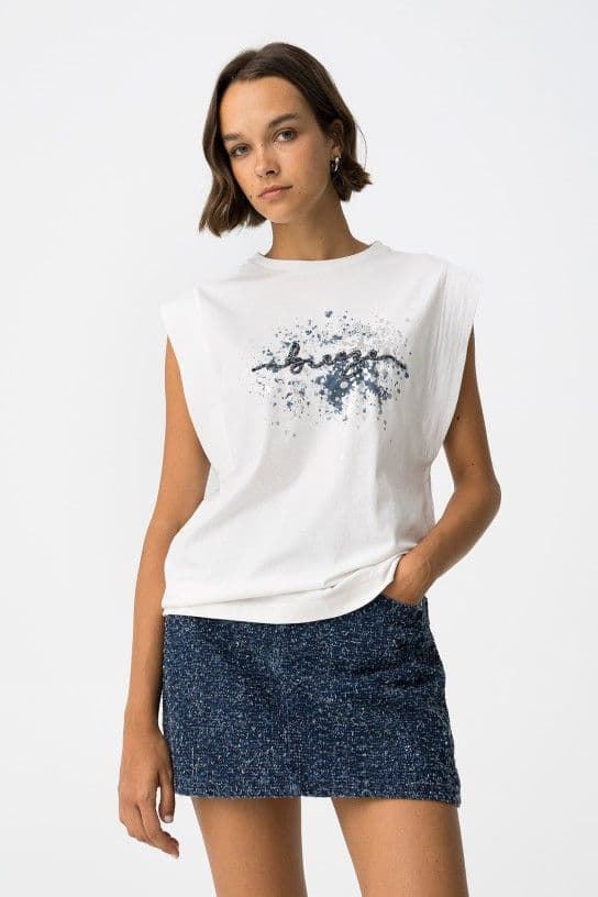 Camiseta con Estampado Frontal y Apliques, Indigo - Imagen 1