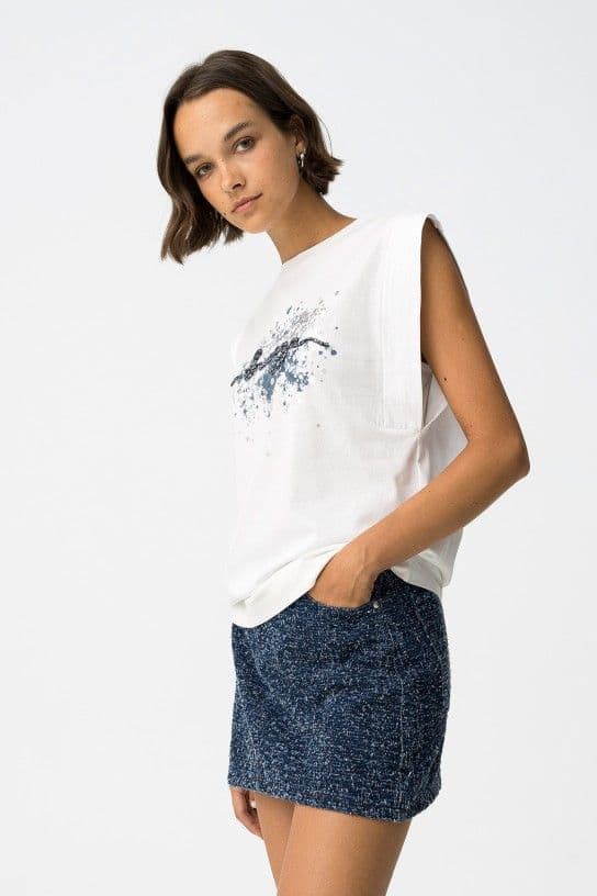 Camiseta con Estampado Frontal y Apliques, Indigo - Imagen 3