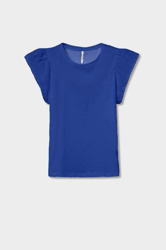 Camiseta de algodón azul con detalles de volantes, Graciosa - Imagen 1