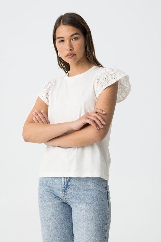 Camiseta de algodón blanca con detalles de volantes, Graciosa - Imagen 2